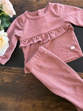 For all mankind LA Ruffle Front Two-Piece Cozy Set - Dusty Rose 3-6m